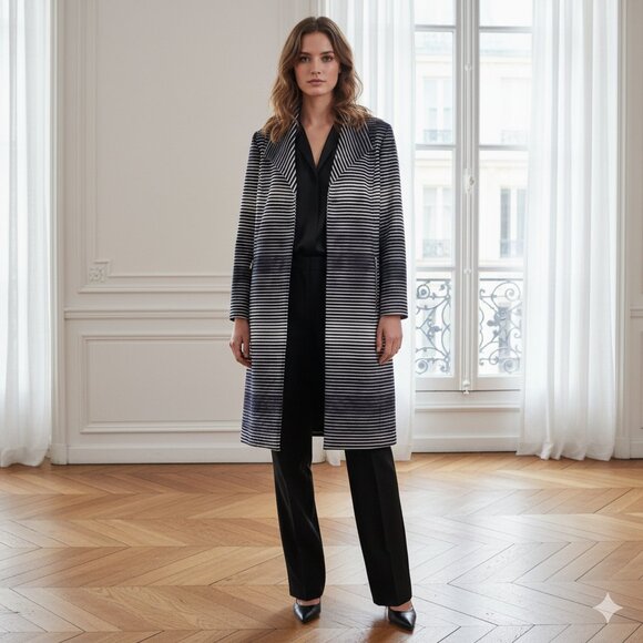 NWT Classiques Entier Navy & White Ombre Striped Women's Jacket Size Large - Picture 1 of 11